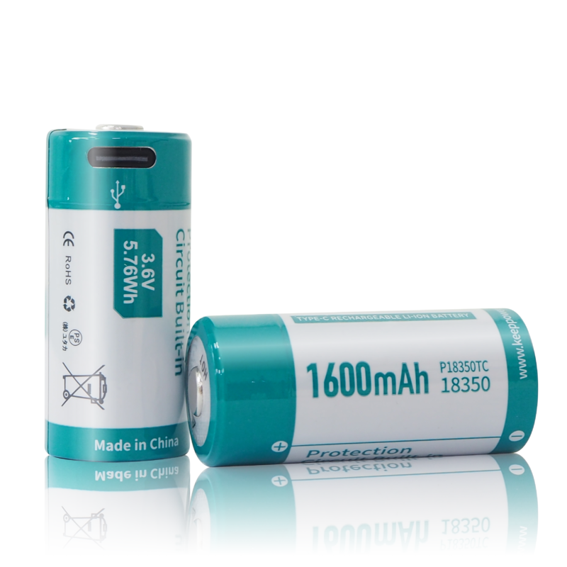 Keeppower P18350TC Type-C USB 18350 3.6V 1600mAh Battery